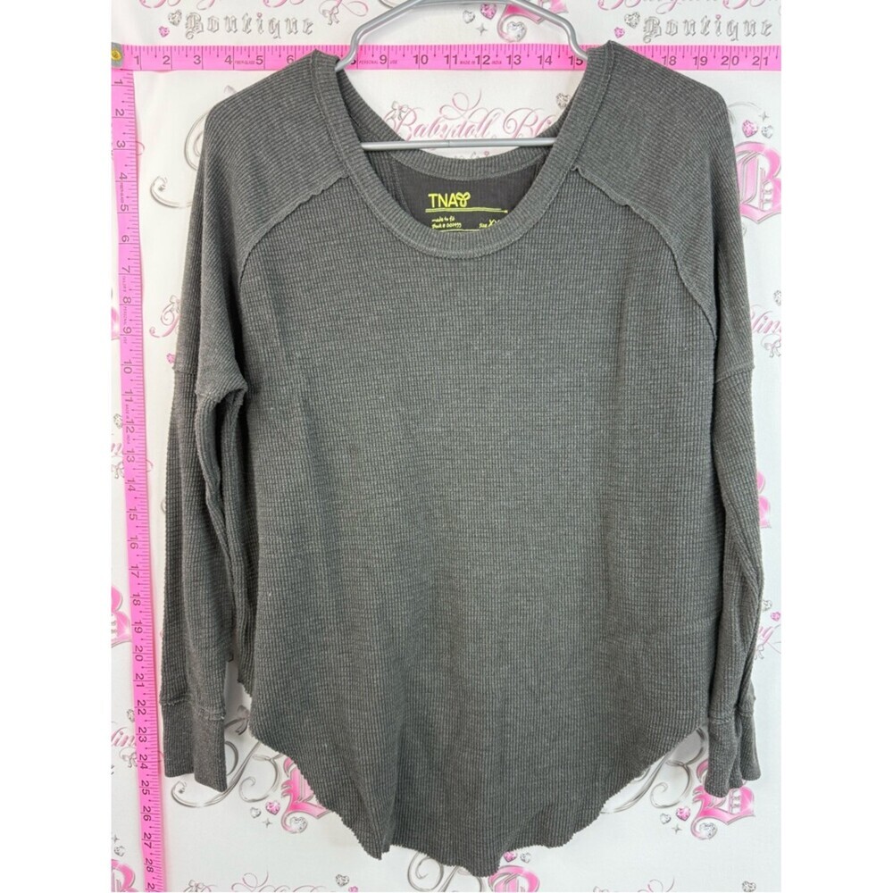 TNA long sleeve waffle knit grey dark Long Sleeve Thermal Top - Charcoal Gray